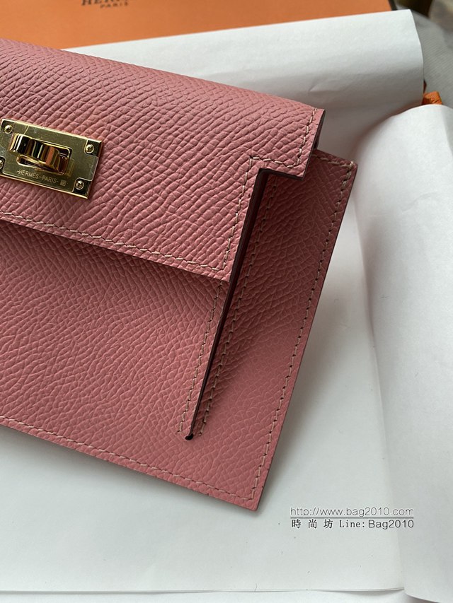 Hermes卡包 愛馬仕原版Kelly Pocket Epsom皮 Hermes新款小錢包 3Q粉金扣  tdh2173